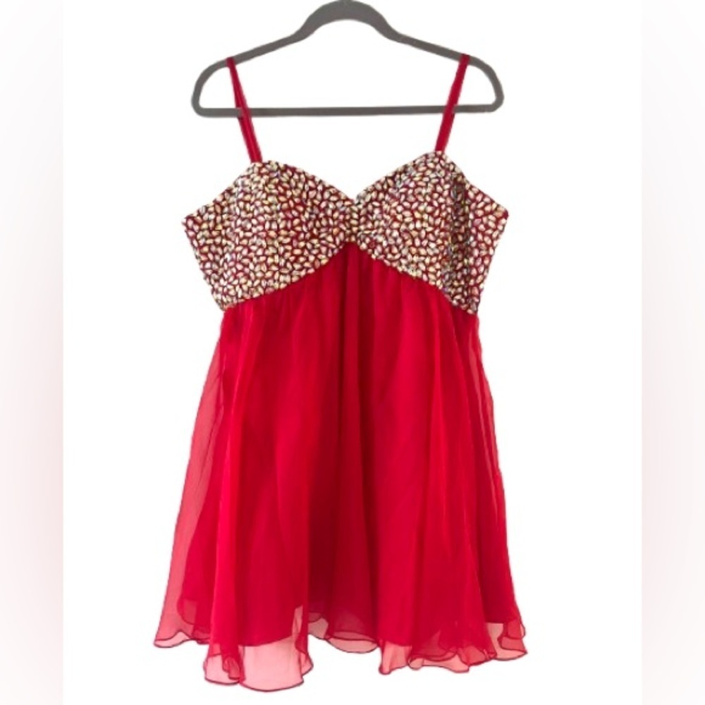 Vintage May Queen Red Rhinestone Mini Gown
Size 14